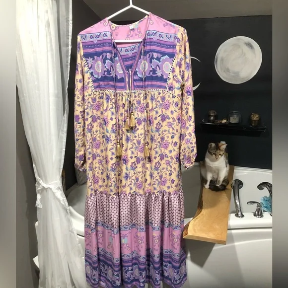 Pink & cream floral Boho maxi dress - Picture 8 of 10